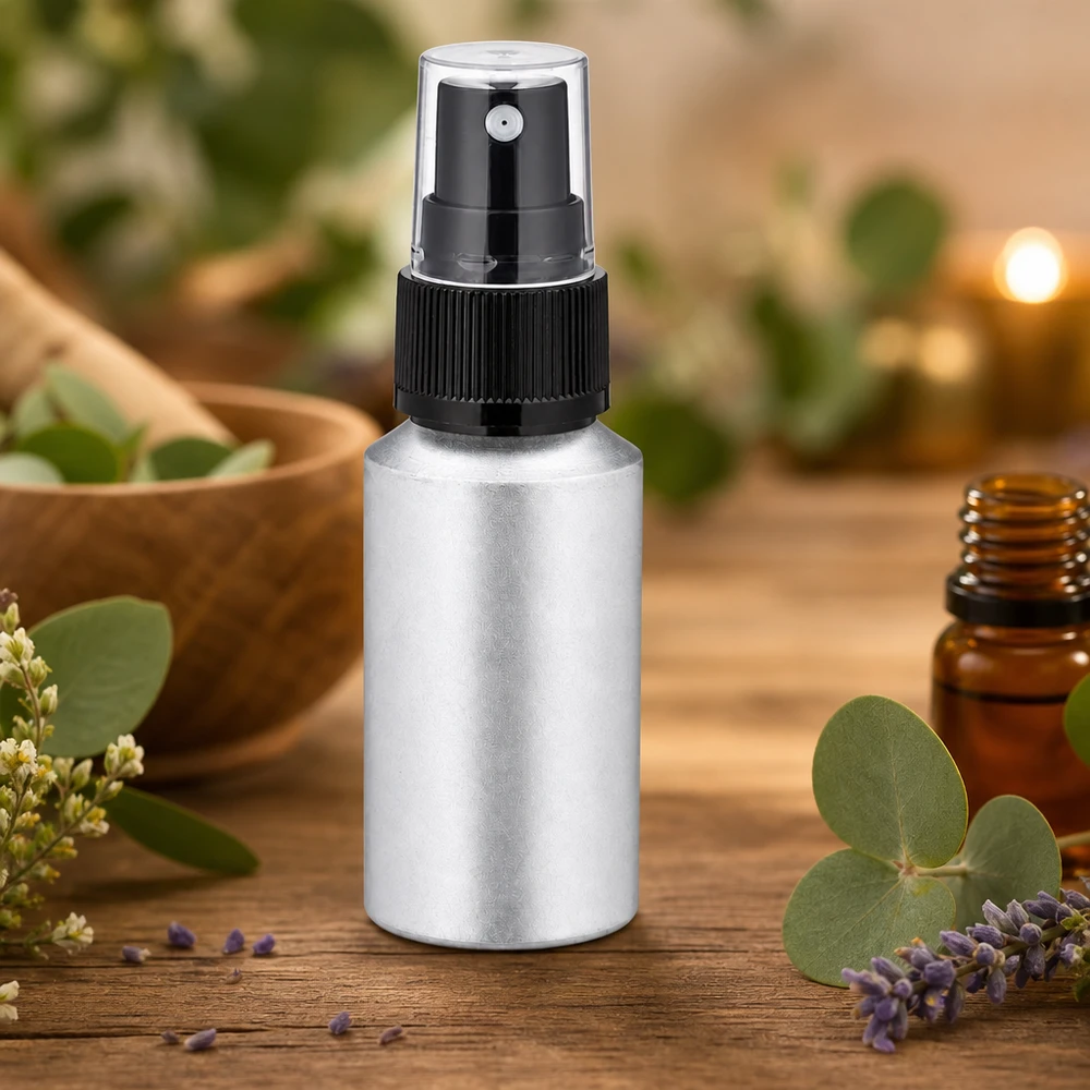Bouteille en aluminium teinté 30 ml, avec vaporisateur à pompe noir Vaporisateur métallique mat de 30 ml avec diffuseur ergonomique pour une répartition uniforme