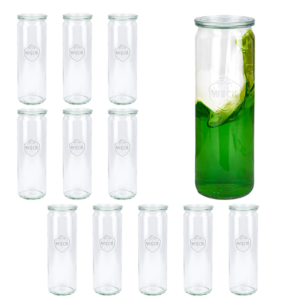 Lot de 12 bocaux Weck en verre cylindrique 600ml, 1/2L renversé
