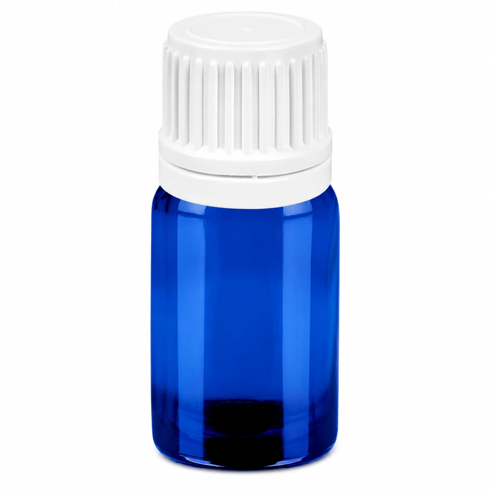 Flacon compte-goutte 5ml 0.7mm blanc OV BlueLine UT18/5 Flacon compte-gouttes compact en verre bleu de 5ml avec bouchon compte-gouttes précis blanc