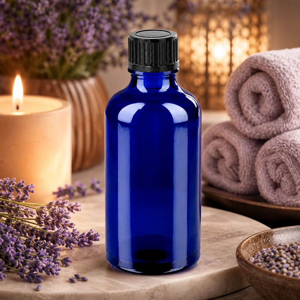 Flacon 50ml 11mm SV noir STD BlueLine UT18/50 Flacon en verre pratique de 50 ml avec bouchon de sécurité pour les besoins du laboratoire et de la recherche