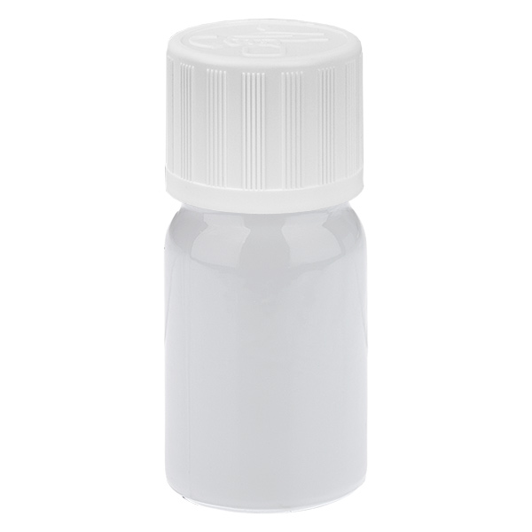 Flacon compte-gouttes de 5 ml, bouchon blanc standard de 1,2 mm, sécurité enfant WhiteLine UT18/5 Flacon compte-gouttes de 5 ml, bouchon blanc standard de 1,2 mm, sécurité enfant WhiteLine UT18/5