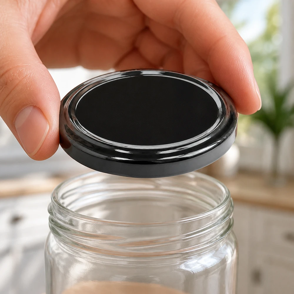 Couvercle métallique noir à visser TO100 100 mm BasicSeal UNiTWIST pour bocaux de conserve, cuisine