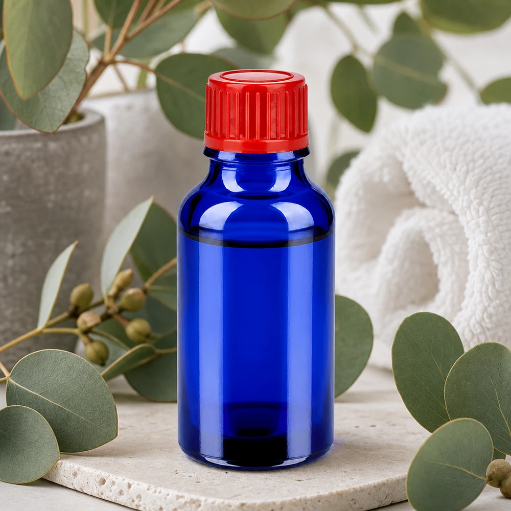 Flacon 20ml 11mm SV rouge STD BlueLine UT18/20 Bouteille en verre de qualité pharmaceutique de 20ml bleu cobalt avec bouchon rouge étanche pour les besoins du laboratoire