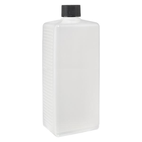 Bouteille angulaire 1000ml PE naturel, avec bouchon Bouteille angulaire 1000ml PE naturel, avec bouchon