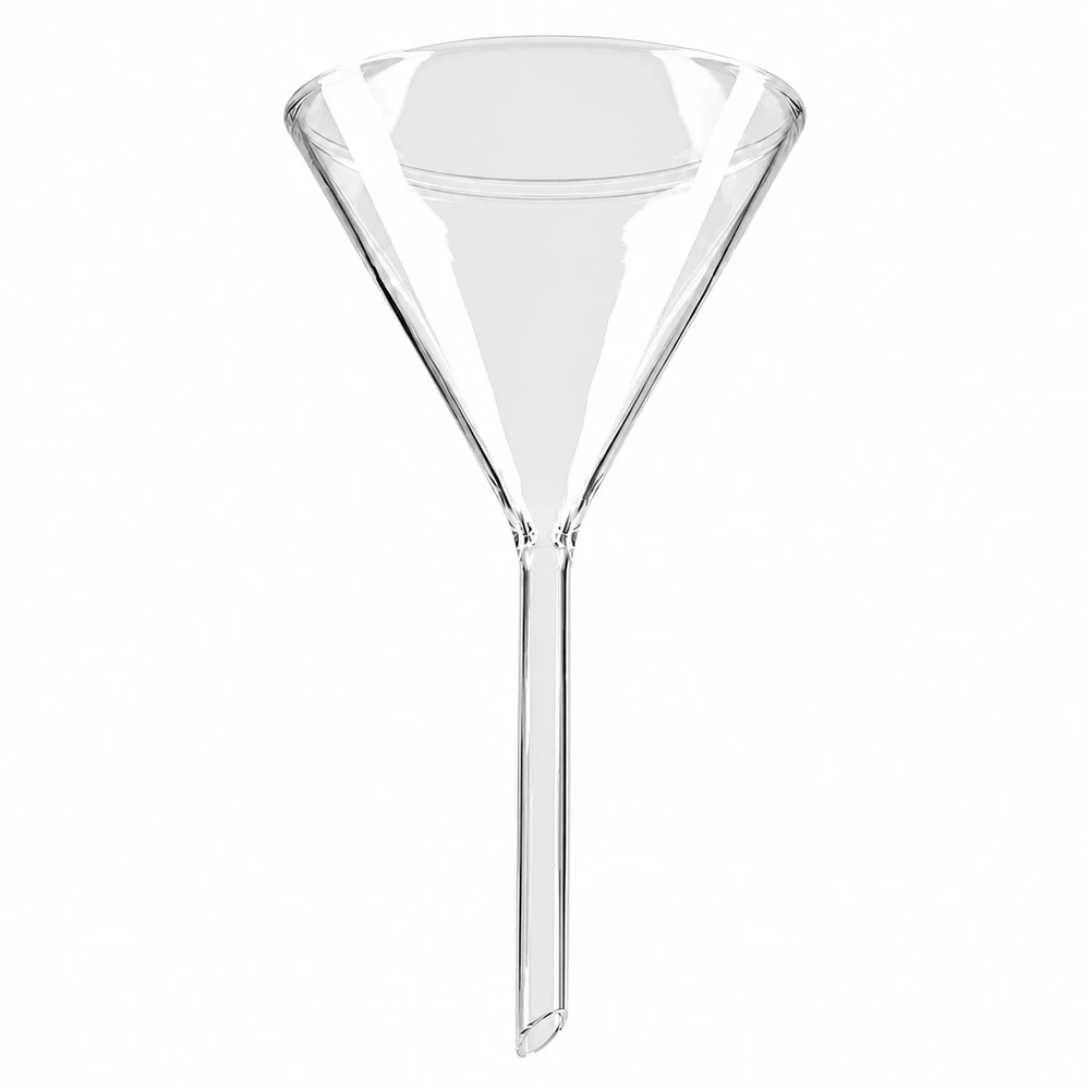 Entonnoir Ø 100mm - verre sodocalcique - angle 60° Entonnoir en verre de 100 mm de diamètre, en verre sodocalcique, avec un pied court, destiné à un usage en laboratoire