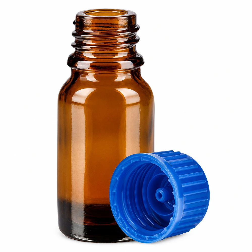 Flacon de 10ml 11mm SV bleu STD BrownLine UT18/10 Flacons en verre brun premium de 10 ml avec bouchon en plastique bleu robuste
