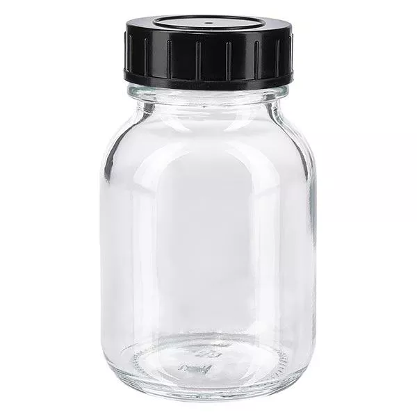 Bocal à col large en verre clair 50 ml + couvercle à vis