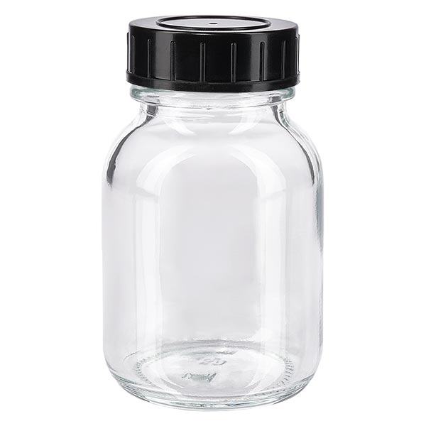 Bocal à col large en verre clair 50 ml + couvercle à vis