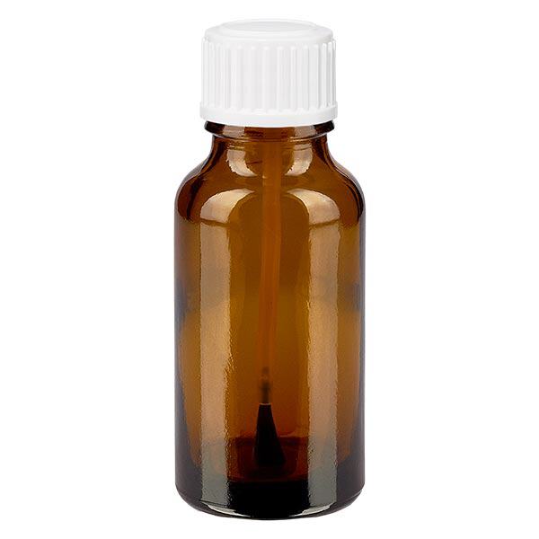Flacon pharm. brun 20ml, bouchon vissable blanc, pinceau Flacon pharm. brun 20ml, bouchon vissable blanc, pinceau