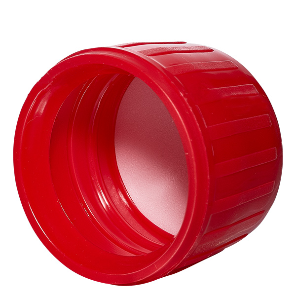 Bouchon à vis rouge avec bague d'inviolabilité PP28 ApoGlas Bouchon à vis rouge avec bague d'inviolabilité PP28 ApoGlas