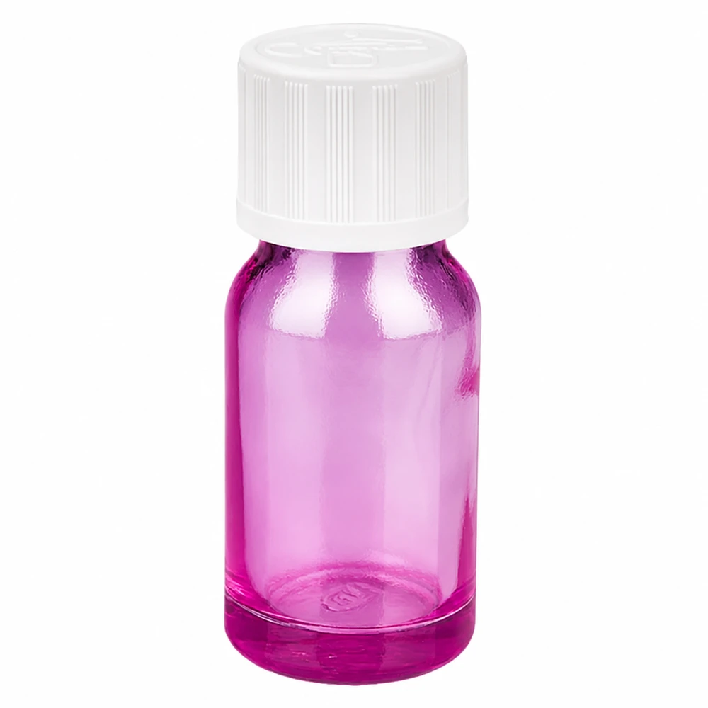 Flacon compte-gouttes 10ml 1.2mm blanc standard sécurité enfant PurpleLine.UT18/10 Bouteille doseuse de 10 ml en verre violet avec ouverture anti-goutte de 1,2 mm