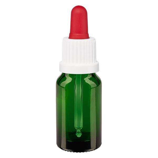 Flacon vert 10 ml + pipette rouge et blanche à système d'inviolabilité