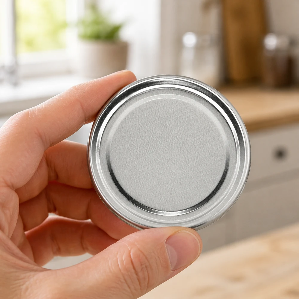 Couvercle TO58 BasicSeal de 58 mm, UniTwist argenté, vue de profil, environnement de cuisine