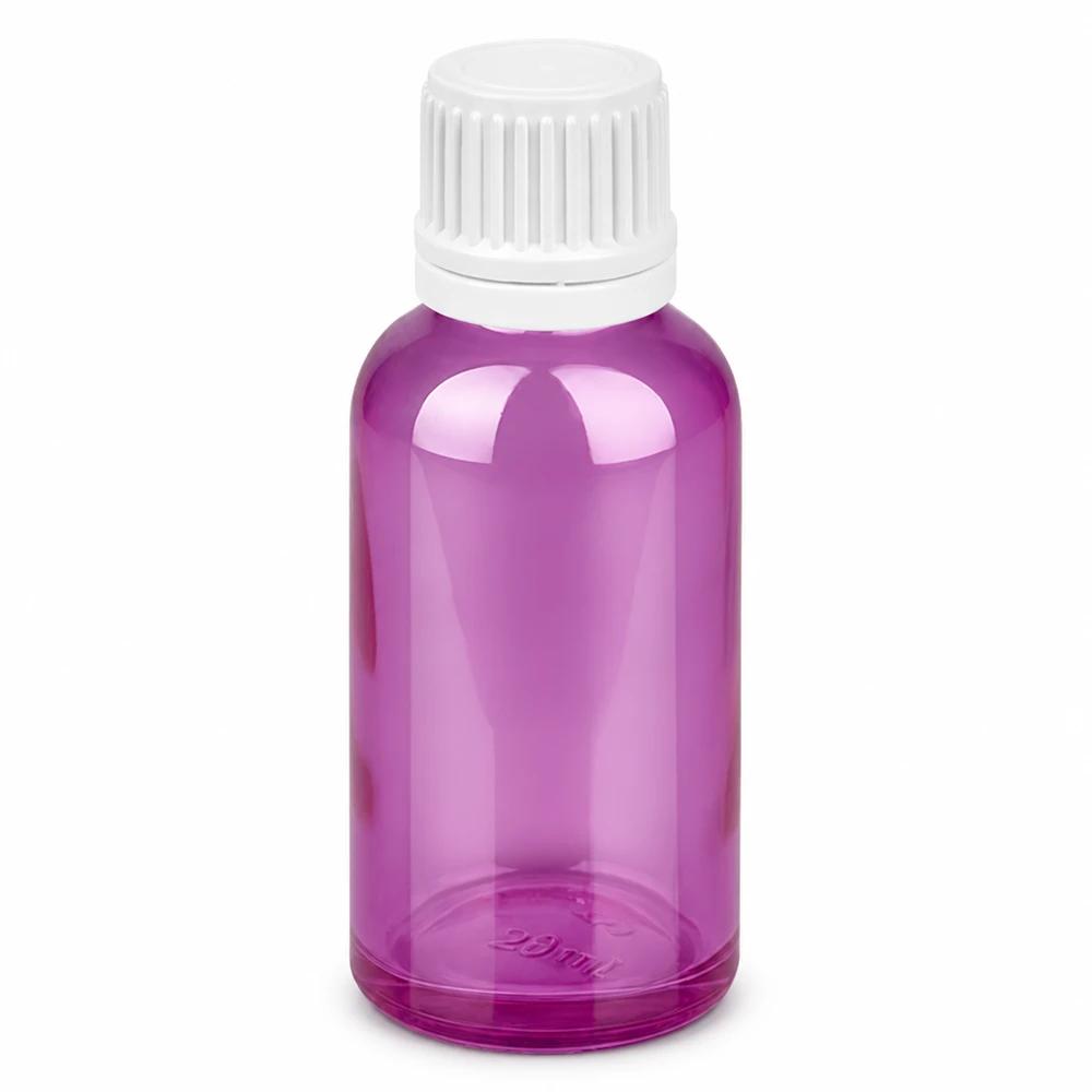 Bouteille 30ml bouchon à vis 11mm blanc Originalité Bouchon à vis PurpleLine UT18/30 Bouteille PurpleLine de 30 ml en verre de haute qualité avec protection UV pour les substances sensibles