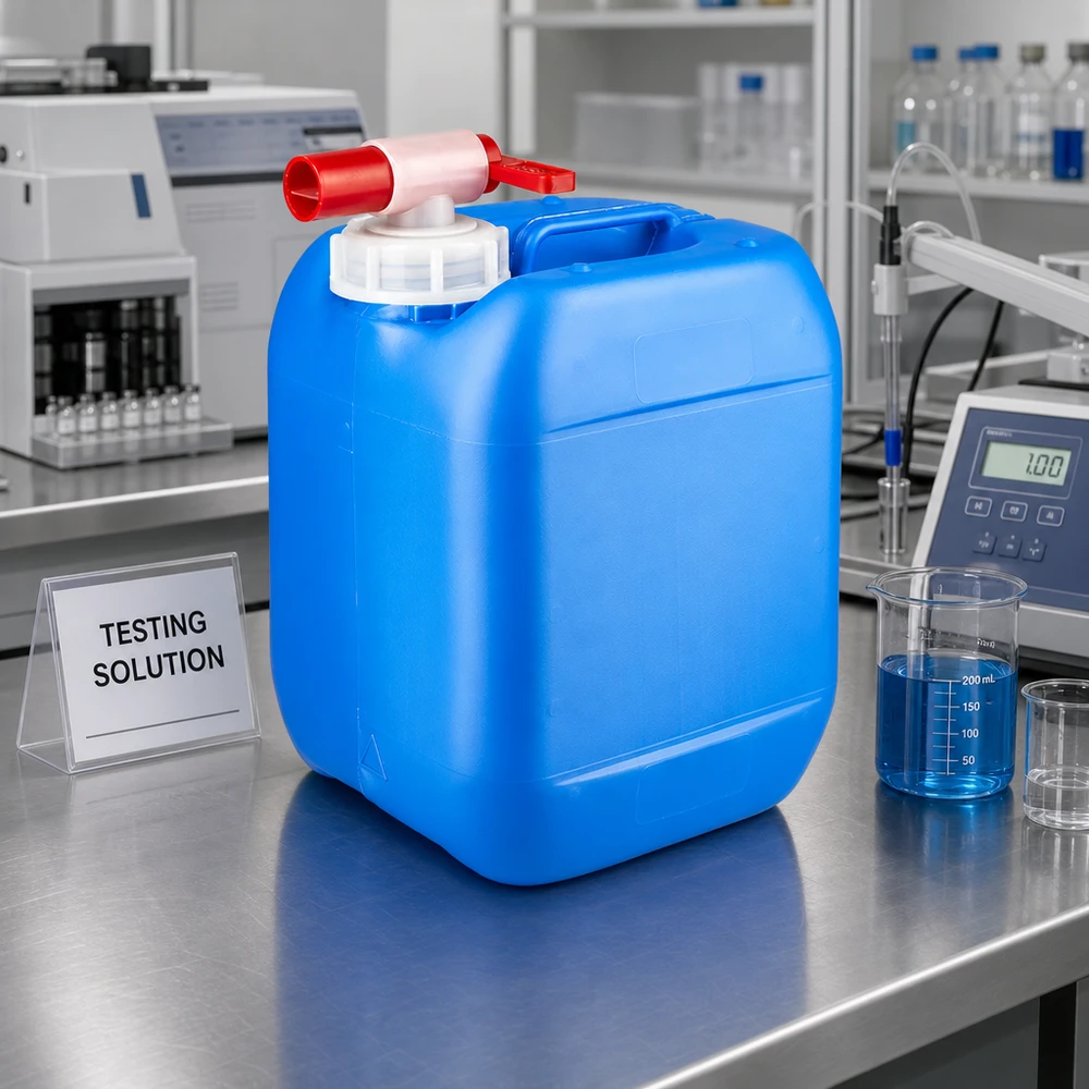 Récipient à liquide robuste de 5 L, bleu, avec robinet, pour solutions d'essai chimiques