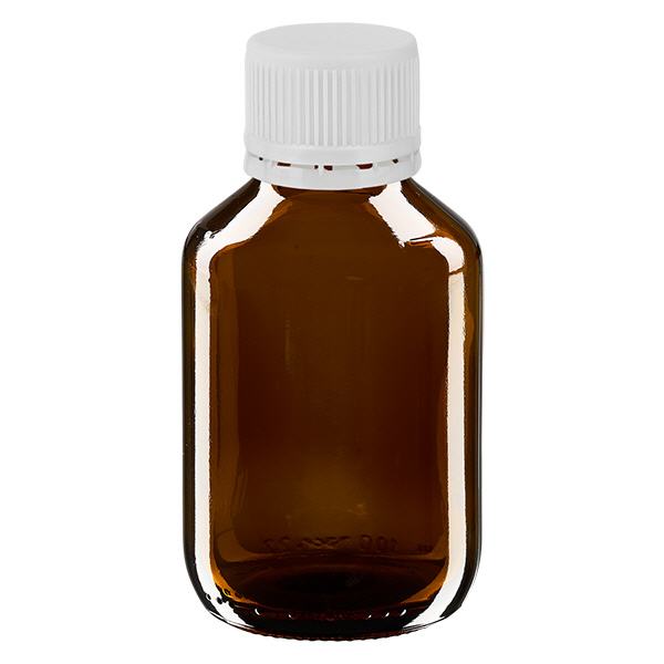 Bouteille à usage médical de 100 ml, marron, avec bouchon blanc d'origine