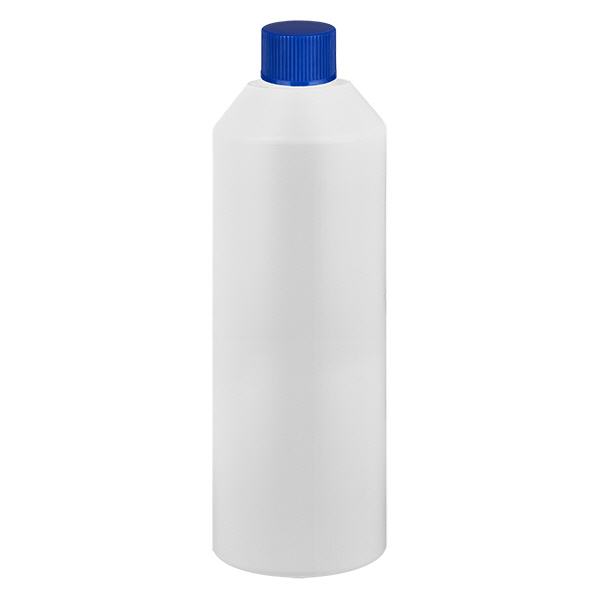 Flacon de pharmacie HDPE 250ml blanc avec bouchon vissable bleu
