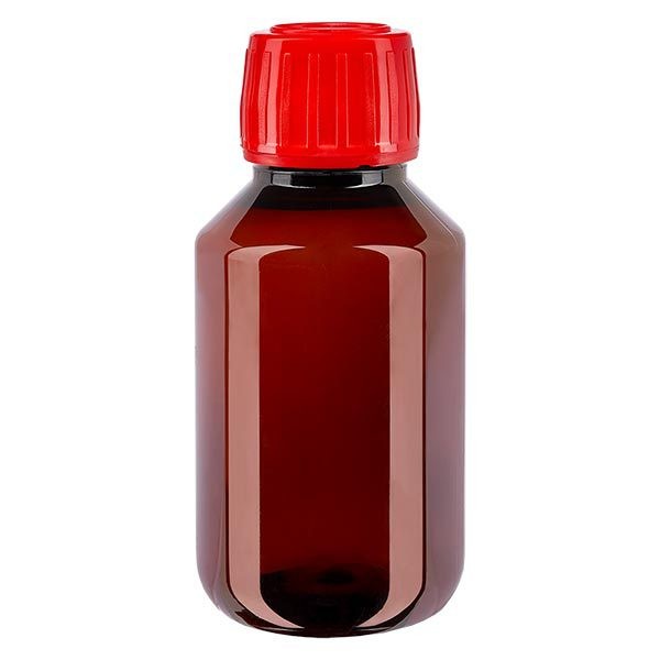Bouteille PET 100ml avec bouchon rouge,bouchon d'inviolabilité Bouteille PET 100ml avec bouchon rouge,bouchon d'inviolabilité