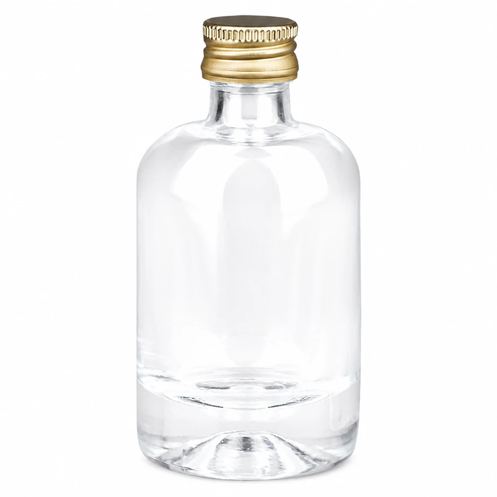 Bouteille en verre 40 ml « Sara » avec bouchon à vis doré UNiTWIST® Flacon en verre Sara de 40ml avec bouchon à vis doré UNiTWIST - petit flacon rond transparent