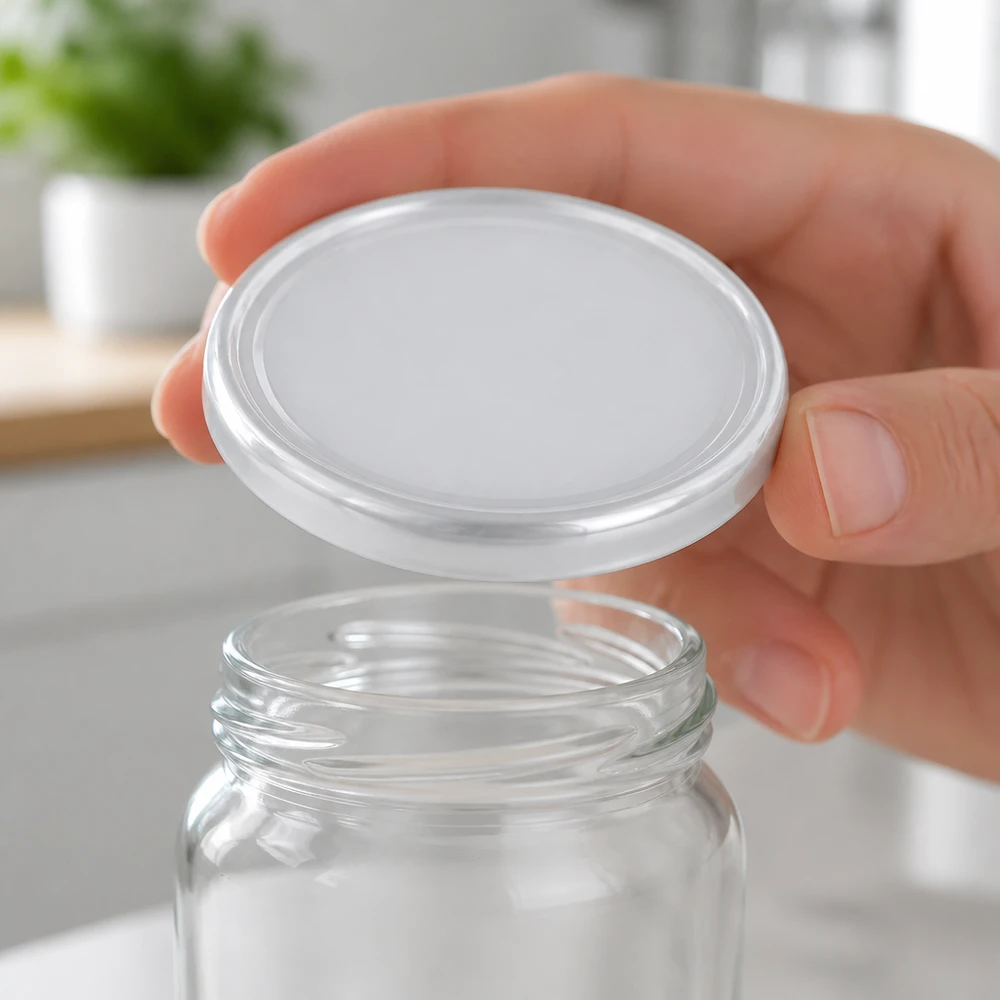 Couvercle de conserve blanc lisse BasicSeal 66 mm TO66 UNiTWIST, compatible avec les bocaux à vis standard