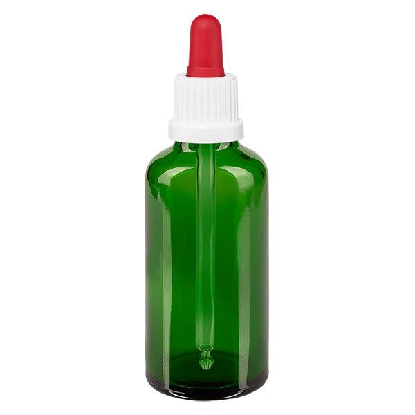 Flacon vert 50 ml + pipette rouge et blanche à système d'inviolabilité