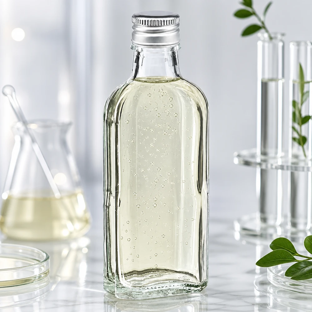 Flacon rectangulaire en verre transparent de 100 ml « Meplat » avec bouchon en aluminium PP22 pour huiles essentielles