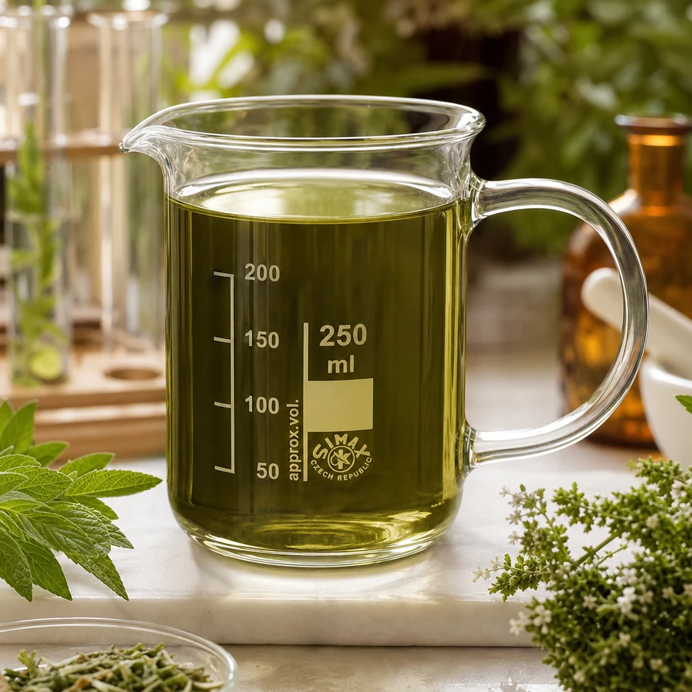 Bécher avec poignée 250ml en verre borosilicate résistant à la chaleur (forme normale) Verre à bec SIMAX de 250 ml avec anse et graduation en millimètres, pour les extraits d'herbes et les teintures