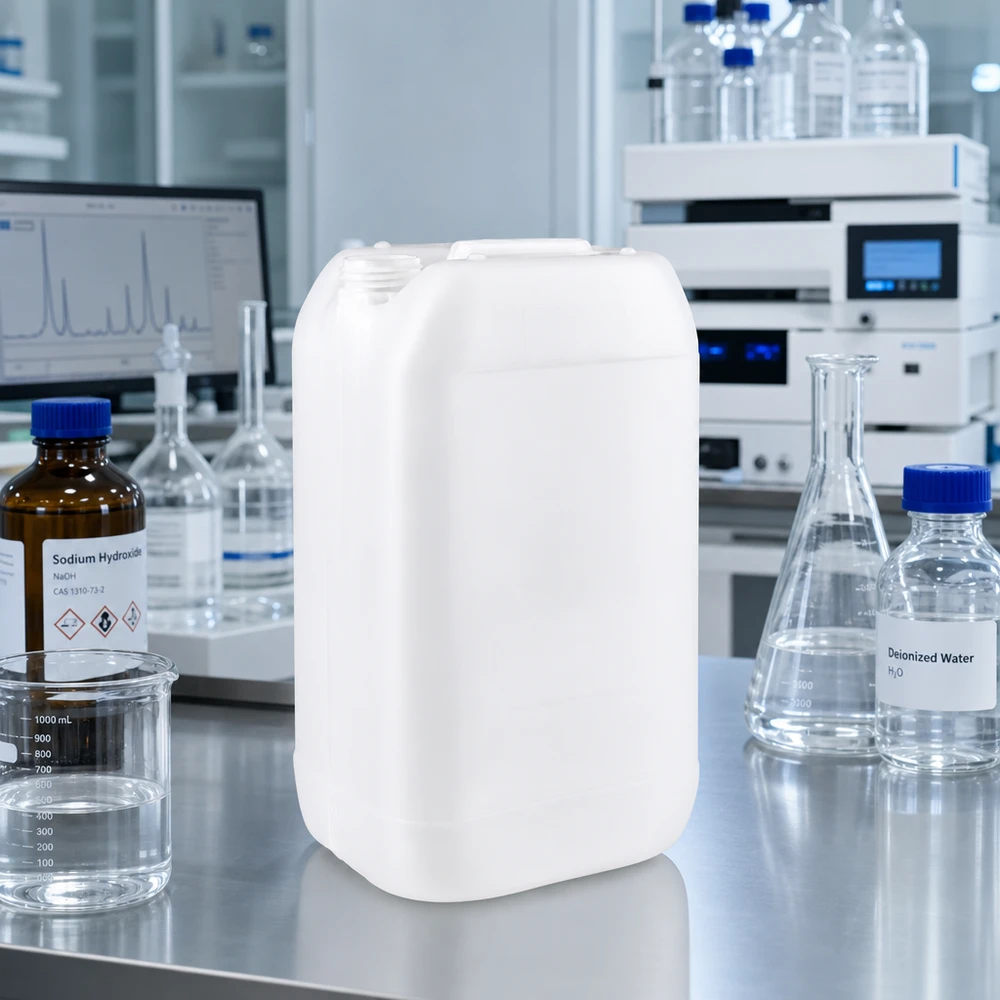 Jerrican de 15 litres sans bouchon Bidon de laboratoire robuste de 15 litres sans couvercle, contenant de l'hydroxyde de sodium et de l'eau déionisée