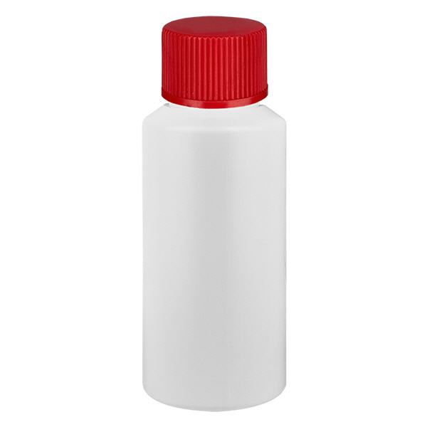 Flacon de pharmacie HDPE 30ml blanc avec bouchon vissable rouge