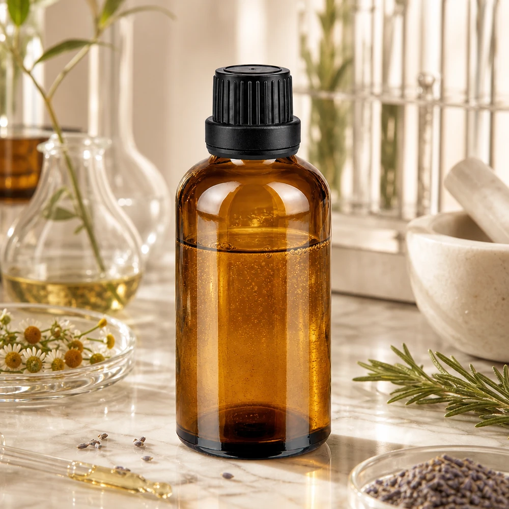 Flacon de pharmacie en verre ambré de 50 ml avec bouchon OV noir de 11 mm, pour l'aromathérapie et les huiles essentielles