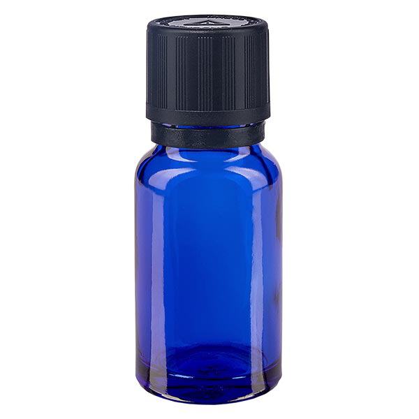 Flacon de pharmacie bleu 10ml bouchon inviolable blanc 1mm,séc. enf. bouchon inviolabilité