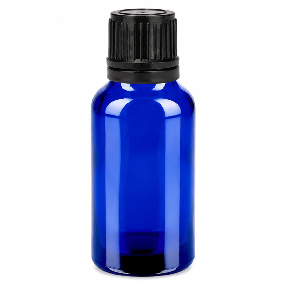 Flacon 20ml 11mm SV noir OV BlueLine UT18/20 Bouteille en verre de 20 ml de haute qualité, bleu profond, avec protection UV pour les substances sensibles à la lumière