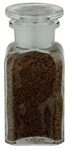 Idée de pot à épices : Flacon carré col large 100 ml + bouchon en verre clair