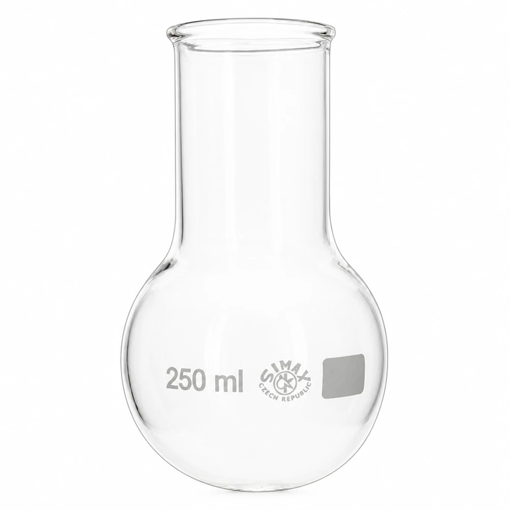 Ballon à fond plat de 250ml à col large en borosilicate avec bord arrondi Ballon de laboratoire de 250ml en verre clair de haute qualité avec ouverture à large col pour la synthèse et l'analyse