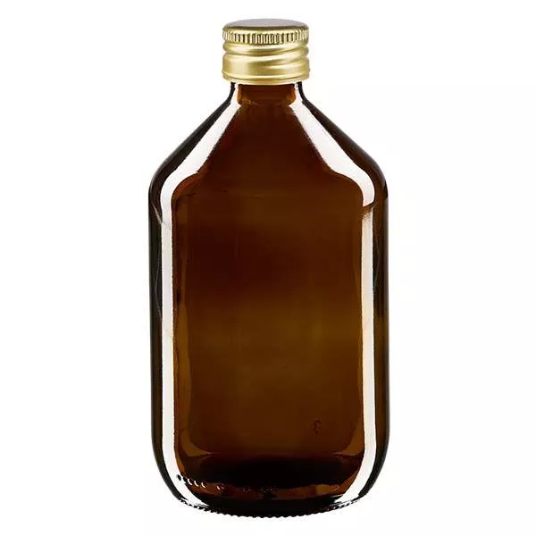 Bouteille médicale de 500ml brune avec bouchon en aluminium or