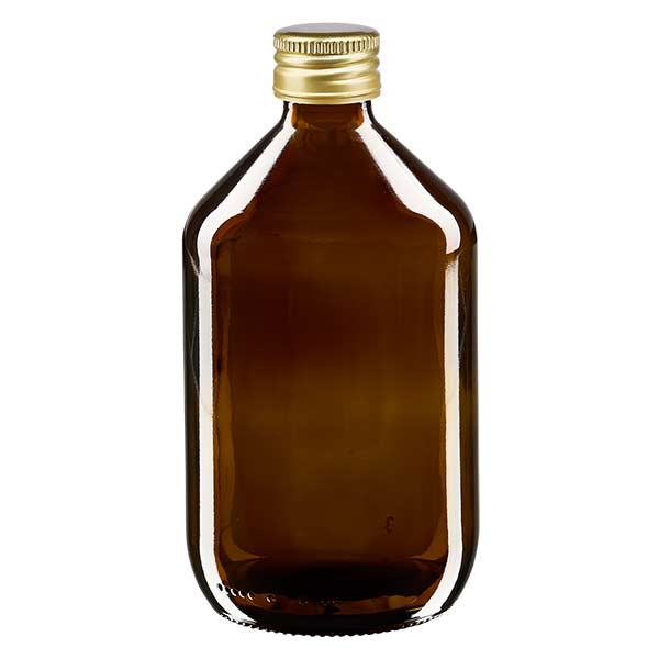 Bouteille médicale de 500ml brune avec bouchon en aluminium or