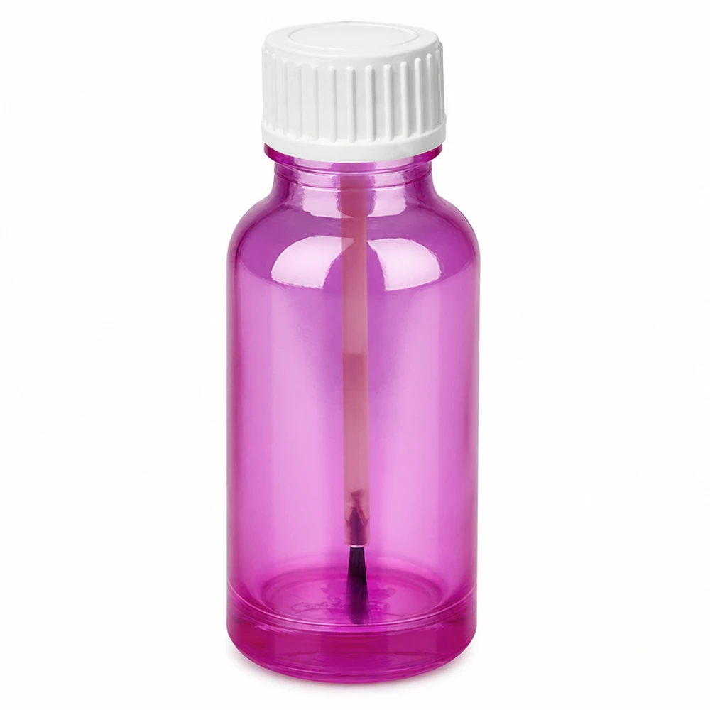 Bouteille pinceau 20ml blanc standard PurpleLine UT18/20 Bouteille transparente violette de 20 ml avec bouchon à vis blanc et insert à picots