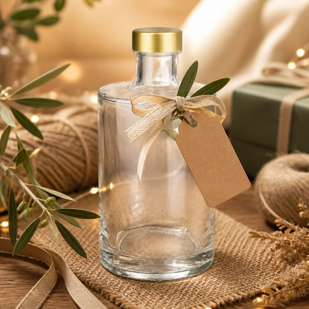 Bouteille en verre 375 ml « Sam » + bouchon à vis doré UNiTWIST® 375ml Glasflasche Sam leer mit Geschenkanhänger goldener Schraubverschluss UNiTWIST gemütliche Geschenkverpackung
