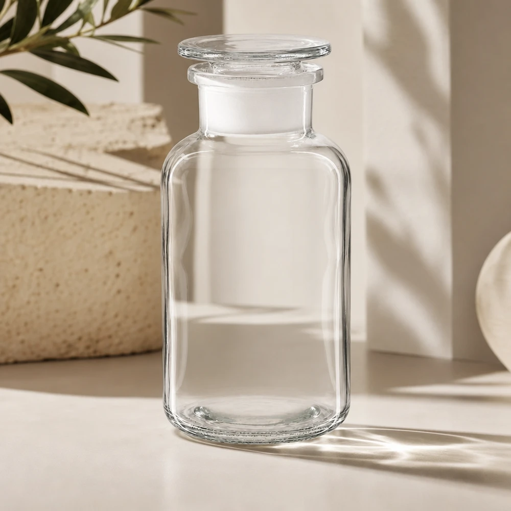 Flacon pharmaceutique 500 ml col large + bouchon verre clair Flacon de stockage haut de gamme de 500 ml à col large, en verre transparent, pour huiles, teintures et produits chimiques de laboratoire