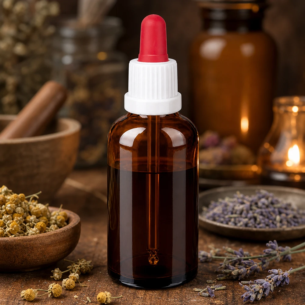 50ml flacon à pipette blanc/rouge OV BrownLine UT18/50 Flacon pipette professionnel 50ml série BrownLine avec protection UV pour la cosmétique naturelle et l'aromathérapie
