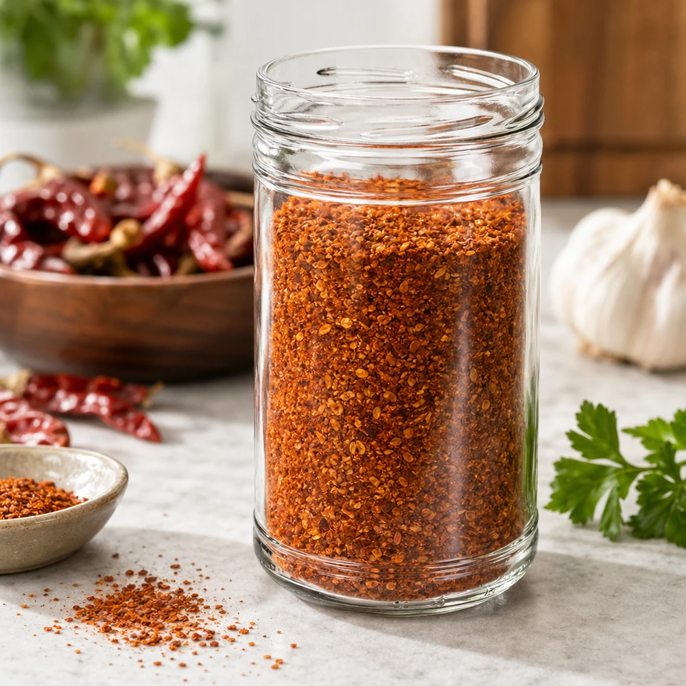 1053ml Verre conique sans couvercle (TO100) UNiTWIST UNiTWIST Verre renversé 1053ml TO100 rempli d'épices rouges Poudre de chili pour conserver les épices dans la cuisine