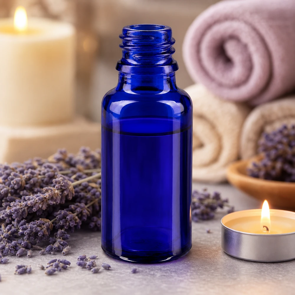 Flacon avec compte-gouttes 20 ml DIN18 - verre bleu Bouteille compacte bleue ApoGlas de 20 ml à large ouverture pour un remplissage facile