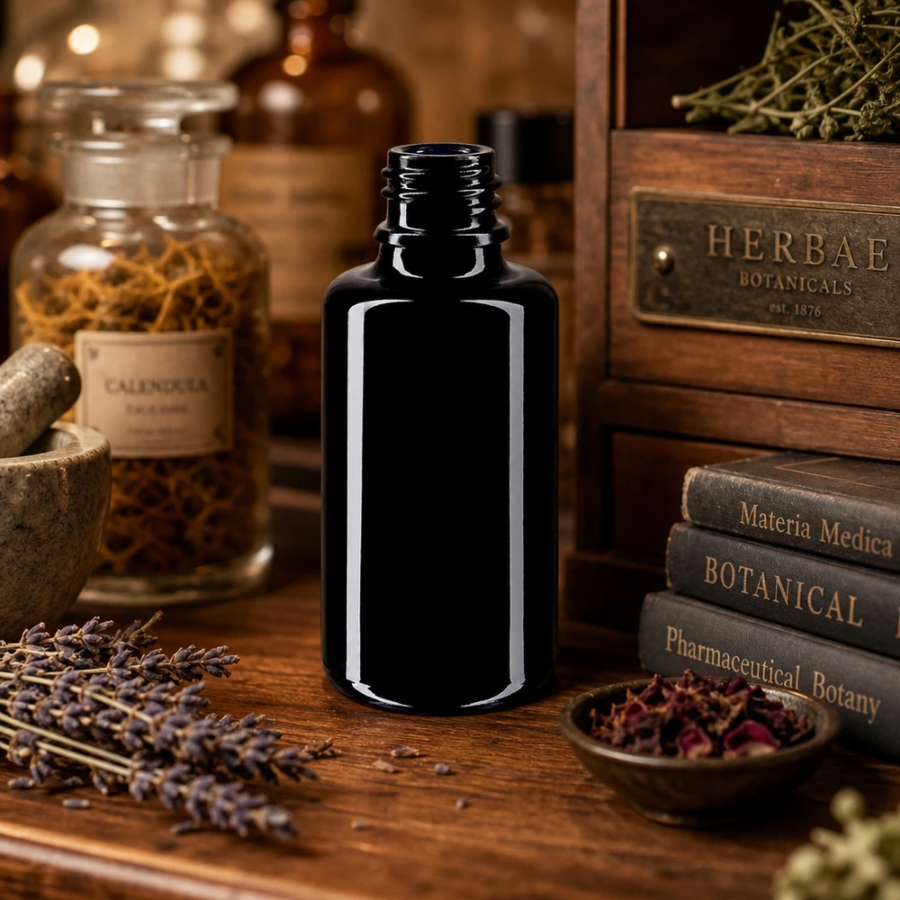 Flacon en verre violet 30 ml DIN18 (verre Miron) Flacon compte-gouttes professionnel Orion en verre violet de 30ml pour les pharmacies et les naturopathes