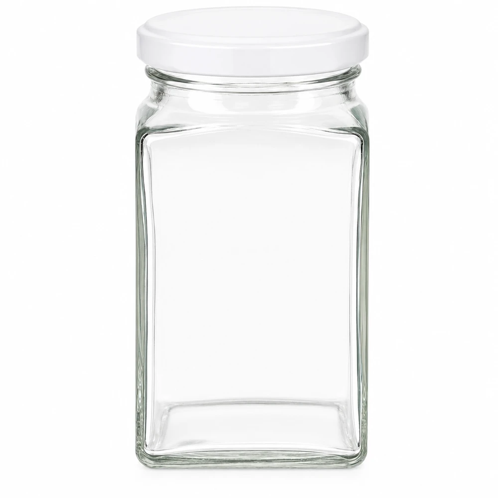 Tetraglas de 260ml avec couvercle blanc BasicSeal verre carré vide pour la conservation des aliments bocal de stockage
