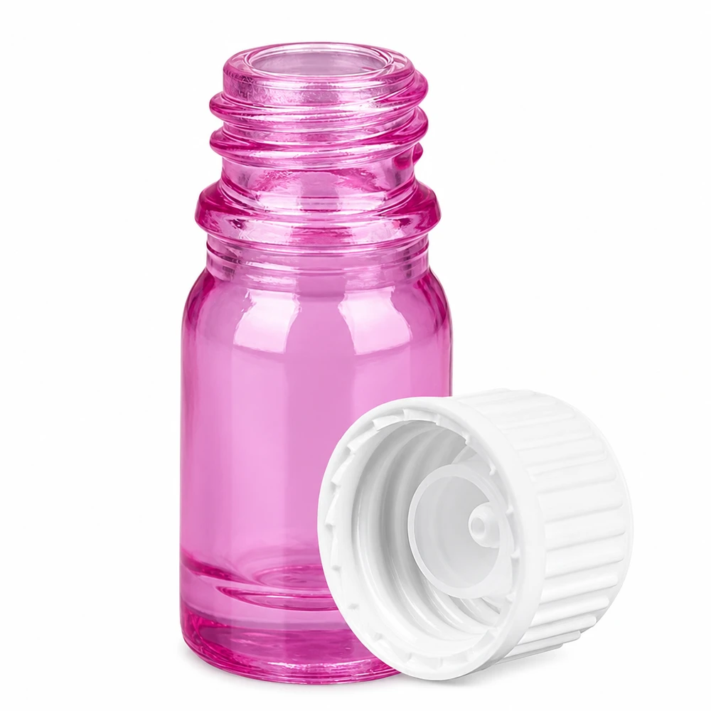 Flacon 5ml (globules) bague de coulée 3mm blanc standard PurpleLine UT18/5 Flacon en verre rose violacé petit 5ml avec filetage standard pour produits de beauté faits maison