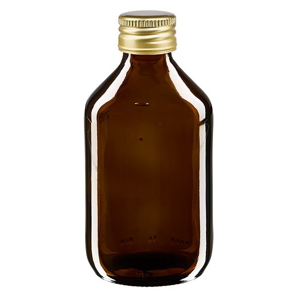 Bouteille médicale de 250ml brune avec bouchon en aluminium or