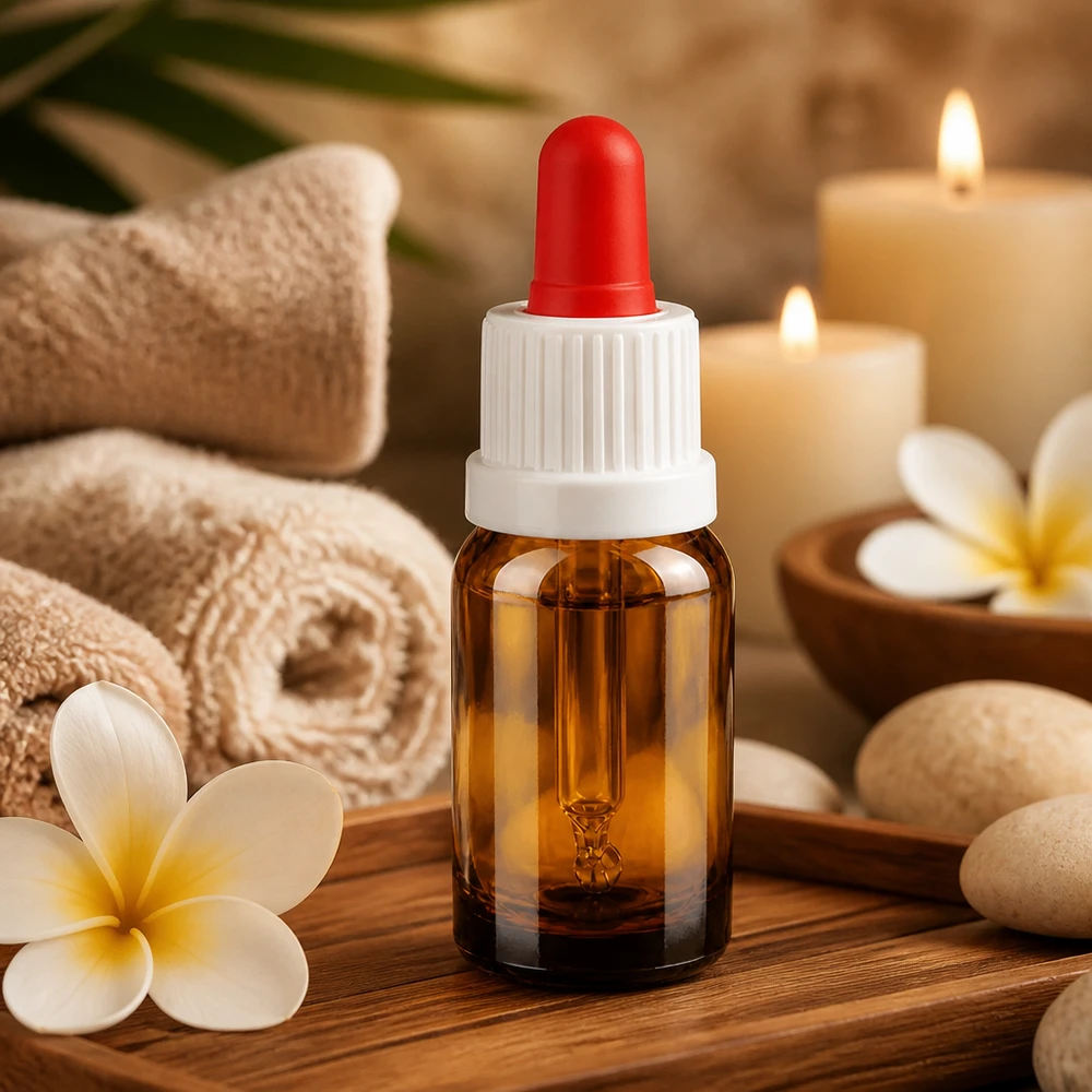 10ml flacon à pipette blanc/rouge OV BrownLine UT18/10 Petit flacon à pipette de 10ml en verre brun idéal pour les applications cosmétiques et d'aromathérapie