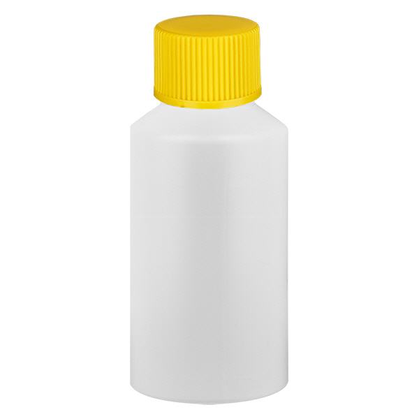 Flacon à pharmacie HDPE 50ml blanc avec bouchon vissable jaune