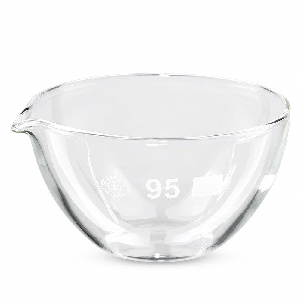 Capsule d’évaporation 170 ml en verre borosilicate, avec bec verseur Bol d'évaporation transparent 170ml en verre borosilicaté résistant à la chaleur avec bec