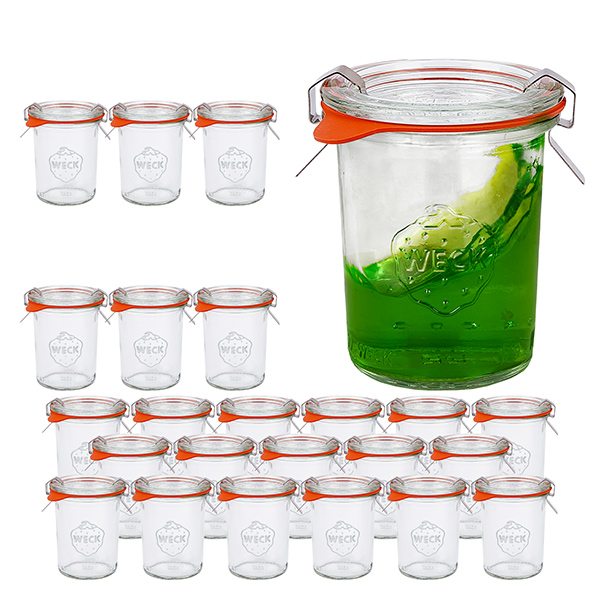 Lot de 24 bocaux Weck 160 ml bocaux renversés avec 24 couvercles en verre,
